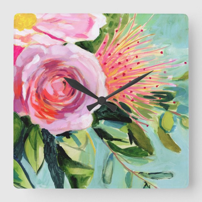 Brushy Floral I Square Wall Clock (Front)