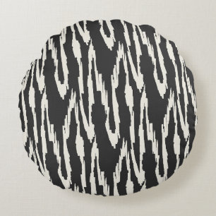 Brushy Ikat Charcoal & Off White Round Cushion