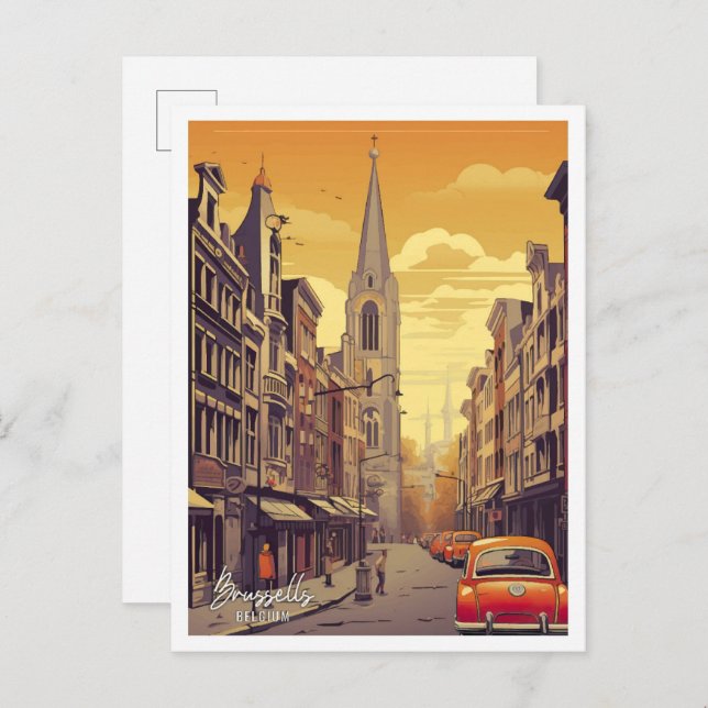 Brussels Belgium Art Vintage Travel Illustration Postcard (Front/Back)