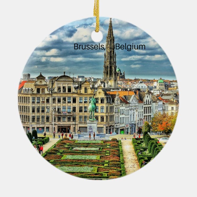 Brussels, Belgium cityscape photo Ceramic Tree Decoration (Back)