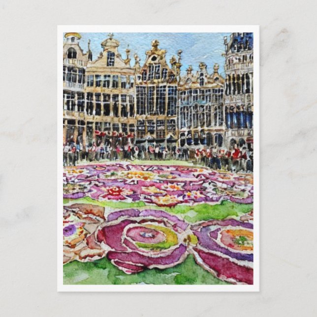 Brussels Belgium Flower Carpet Watercolor Painting Postcard (Front)