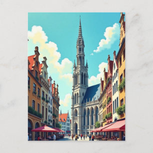 Brussels Belgium Gouache Paint Illustration Travel Postcard