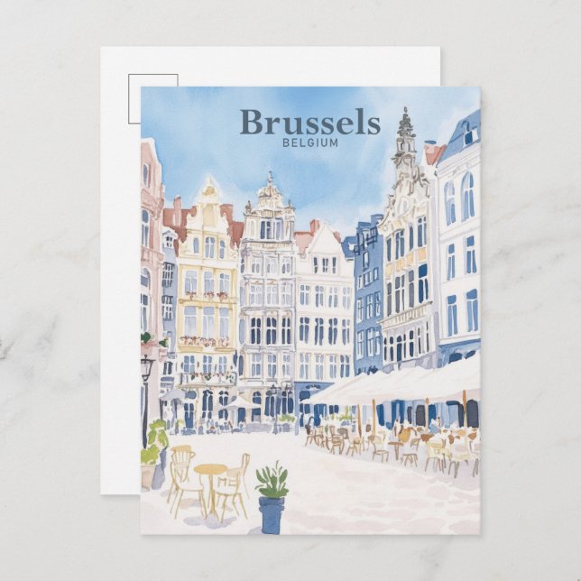 Brussels Belgium Gouache Paint Illustration Travel Postcard (Front/Back)