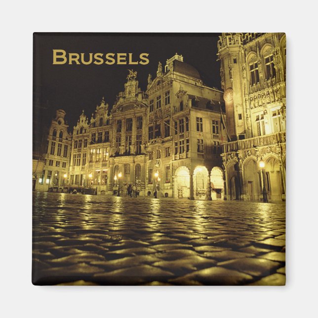 Brussels Belgium Nighttime Souvenir Fridge Magnets (Front)