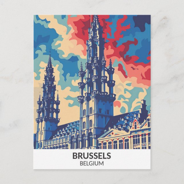 Brussels Belgium Retro Artwork Travel  Postcard (Front)