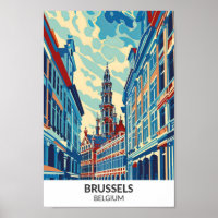 Brussels Belgium Retro Artwork Travel