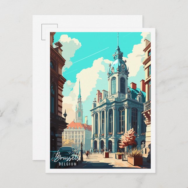 Brussels Belgium vintage travel illustration Postcard (Front/Back)