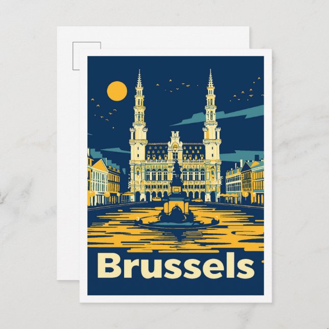 Brussels Belgium Vintage Travel Illustration Postcard (Front/Back)