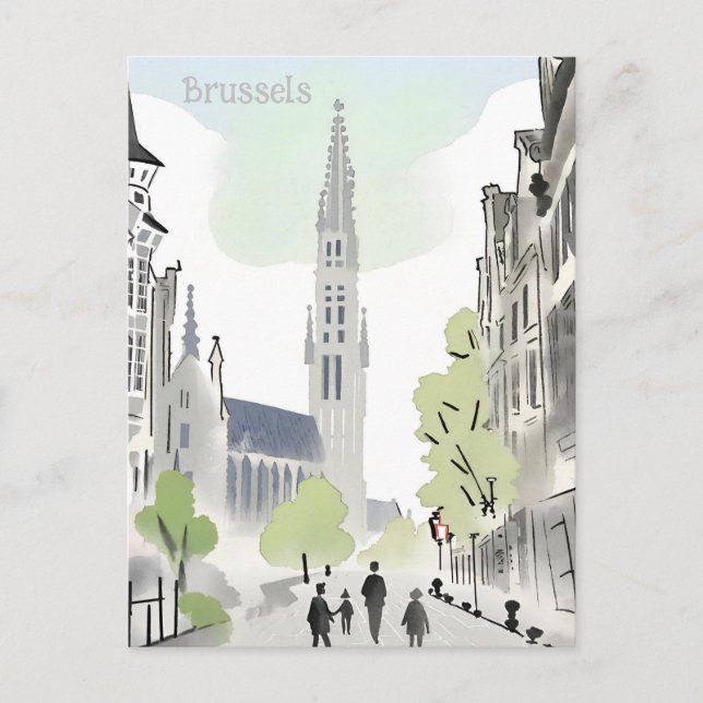 Brussels, Belgium water colour painting Postcard (Front)