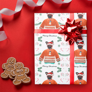 Brussels Dog Wearing Christmas Sweater Festive Wrapping Paper