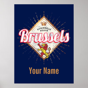 Brussels Europe Capital Belgium Retro Lion Vintage Poster