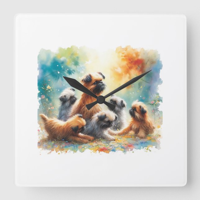 Brussels Griffon 030624AREF110 - Watercolor Square Wall Clock (Front)