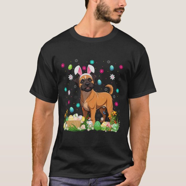 Brussels Griffon Dog Easter Egg Hunt Bunny Ear Hap T-Shirt (Front)