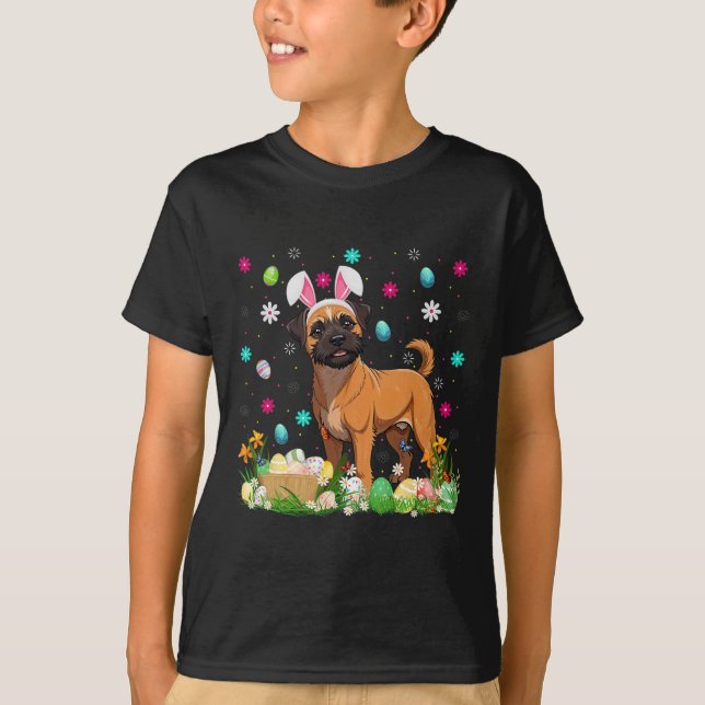 Brussels Griffon Dog Easter Egg Hunt Bunny Ear Hap T-Shirt (Front)