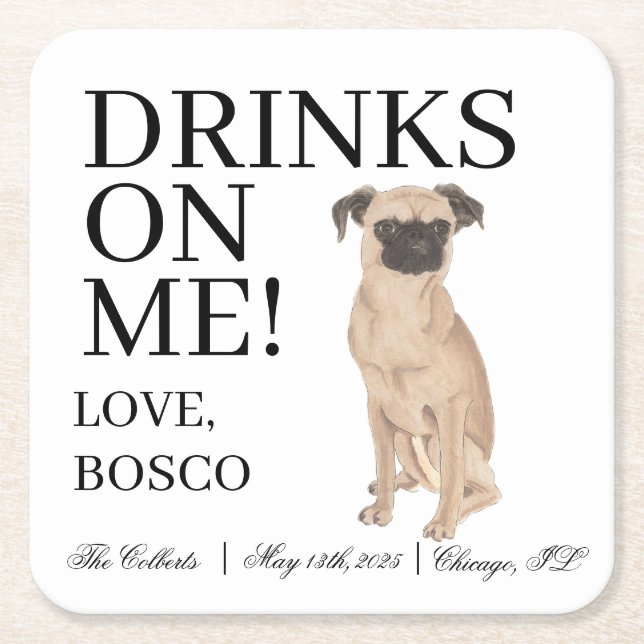 Brussels Griffon Dog Wedding Square Paper Coaster (Front)