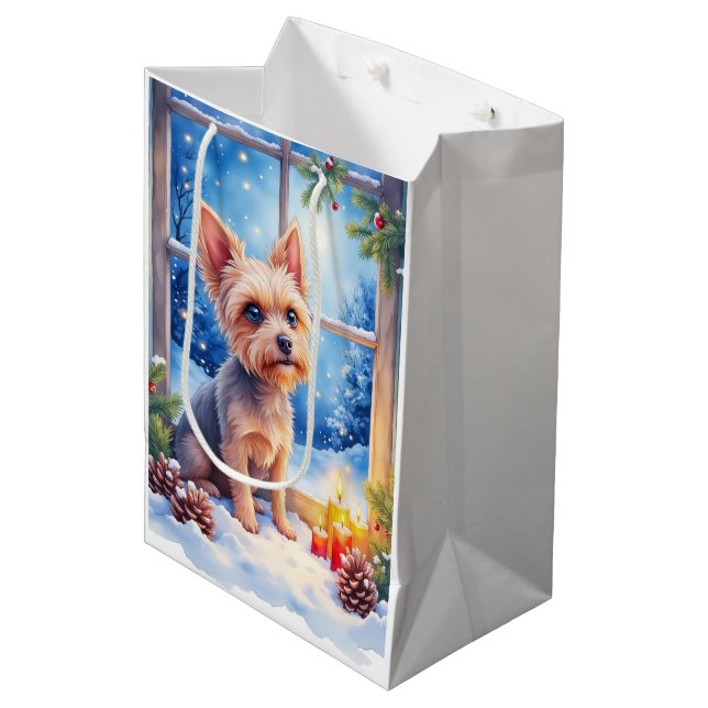Brussels Griffon Frosted Window Christmas Art Medium Gift Bag (Front Angled)