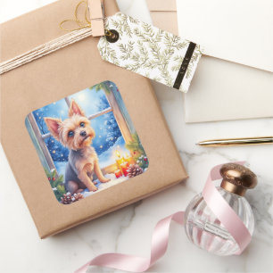 Brussels Griffon Frosted Window Christmas Art Square Sticker