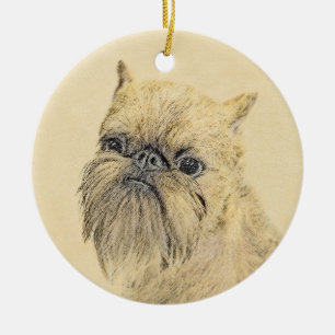 Brussels Griffon Painting - Cute Original Dog Art Ceramic Tree Decoration