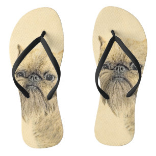 Brussels Griffon Painting - Cute Original Dog Art Jandals