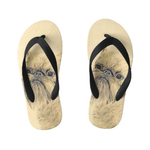 Brussels Griffon Painting - Cute Original Dog Art Kid's Jandals