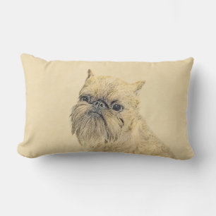Brussels Griffon Painting - Cute Original Dog Art Lumbar Cushion