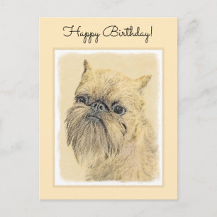 Brussels Griffon Painting - Cute Original Dog Art Postcard