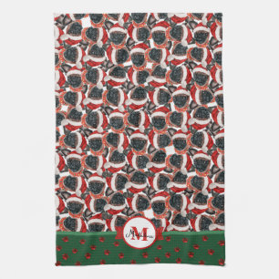 Brussels Griffon Pattern Monogram Christmas Dog Tea Towel