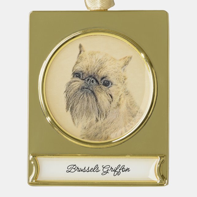 Brussels Griffon Rough Painting - Original Dog Art Gold Plated Banner Ornament (Front)