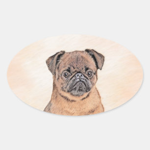 Brussels Griffon Smooth Painting Original Dog Art Oval Sticker