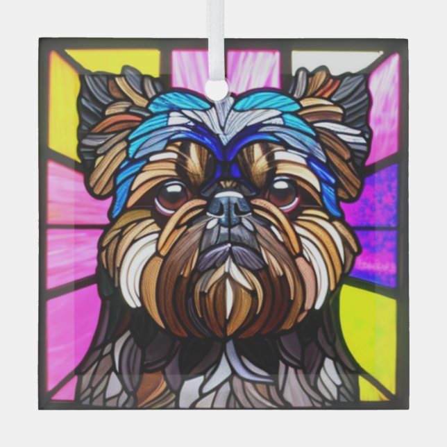 Brussels Griffon "Stained Glass" Glass Tree Decoration (Front)