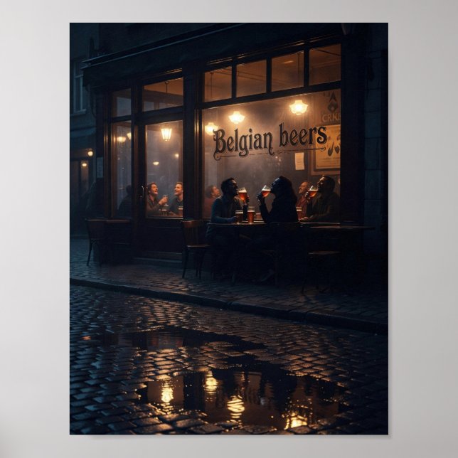 Brussels Rainy Night Alehouse Glow Poster (Front)