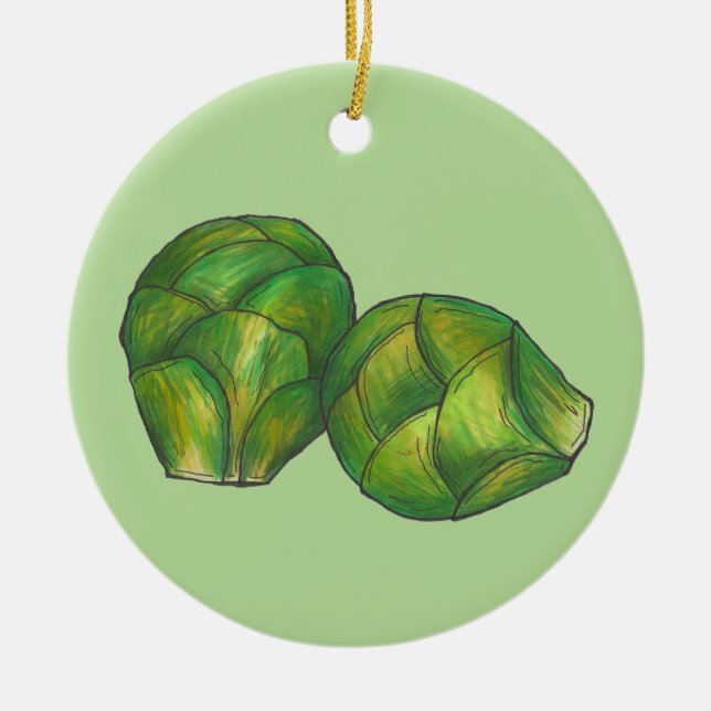 Brussels Sprouts Green Vegetable Vegetarian Garden Ceramic Tree Decoration (Front)