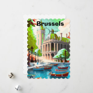Brussels Travel Art postcard, Belgium Travel Art,  Holiday Card
