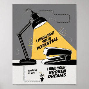 Brutalist Office Debate w/ Hidden Motivational Poster