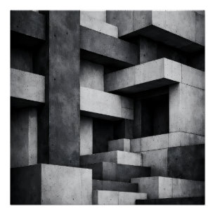 Brutalist Penthouse Design Monochrome Interior  Poster