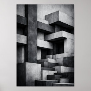 Brutalist Penthouse Design Monochrome Interior  Poster