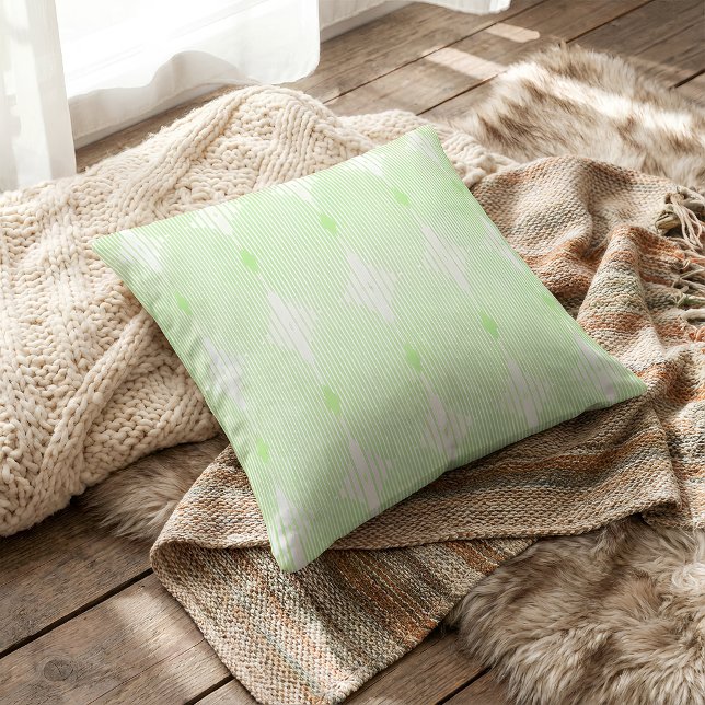 Brutalist Pulse: Pistaccio Green & White Cushion (Pillow is placed on the ground.)