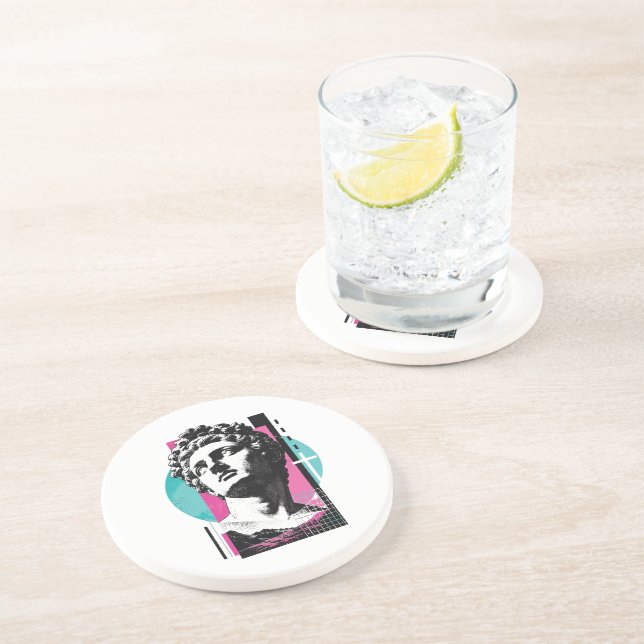 Brutalist Retro Jesus Greek Statue Colossians 2:3 Coaster (Side)