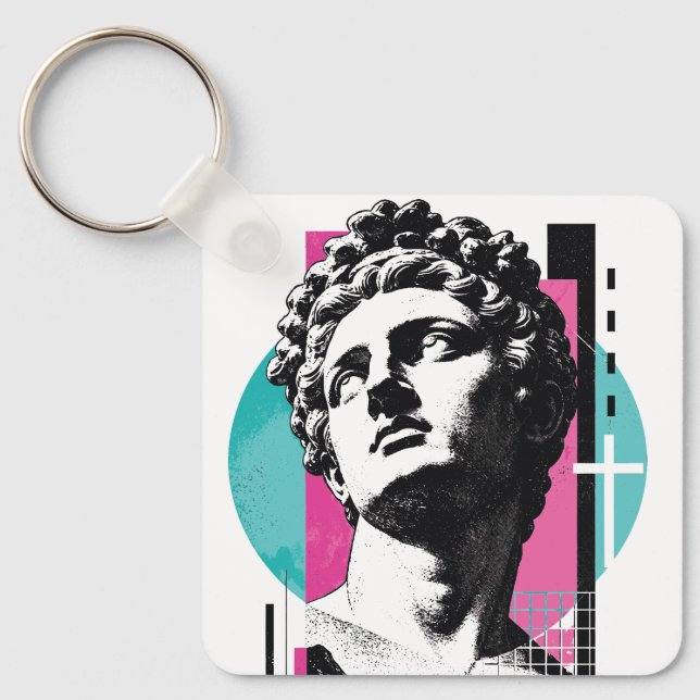 Brutalist Retro Jesus Greek Statue Colossians 2:3 Key Ring (Front)