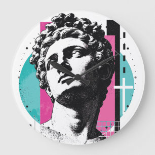 Brutalist Retro Jesus Greek Statue Colossians 2:3 Large Clock