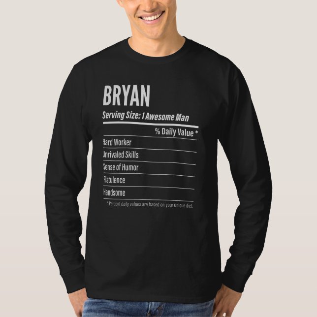 Bryan Serving Size Nutrition Label Calories T-Shirt (Front)