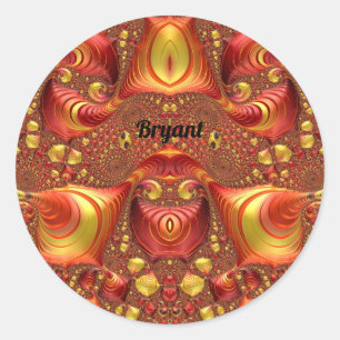 BRYANT ~ Red Brown Yellow Fractal Design ~ Classic Round Sticker