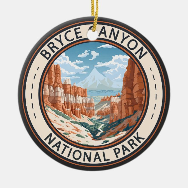 Bryce Canyon National Park Trail Illustration Art Ceramic Tree Decoration (Front)