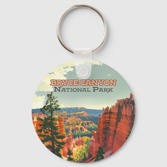 Bryce Canyon National Park Utah Hoodoo Retro Key Ring (Front)