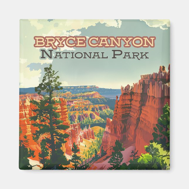 Bryce Canyon National Park Utah Hoodoo Retro Magnet (Front)