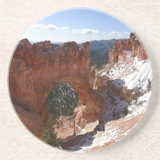 Bryce Canyon Natural Bridge Snowy Landscape Photo Coaster (Front)