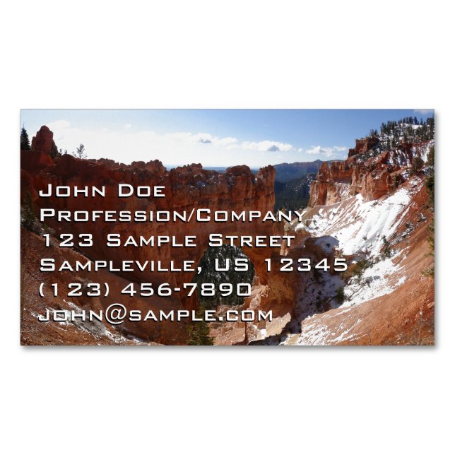 Bryce Canyon Natural Bridge Snowy Landscape Photo Magnetic Business Card (Front)