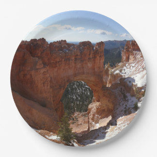 Bryce Canyon Natural Bridge Snowy Landscape Photo Paper Plate