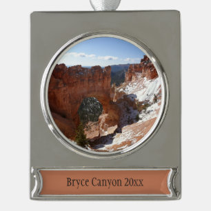 Bryce Canyon Natural Bridge Snowy Landscape Photo Silver Plated Banner Ornament