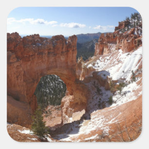 Bryce Canyon Natural Bridge Snowy Landscape Photo Square Sticker